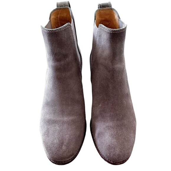 Madewell Suede Ankle Boots Womens 7.5 The Reagan Slip On 2.5" Block Heel Taupe - Picture 3 of 10